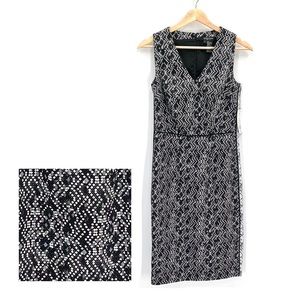 Etcetera Dress NWT Caviar Sleeveless V Neck Midi Sheath Black Gray White Size 0